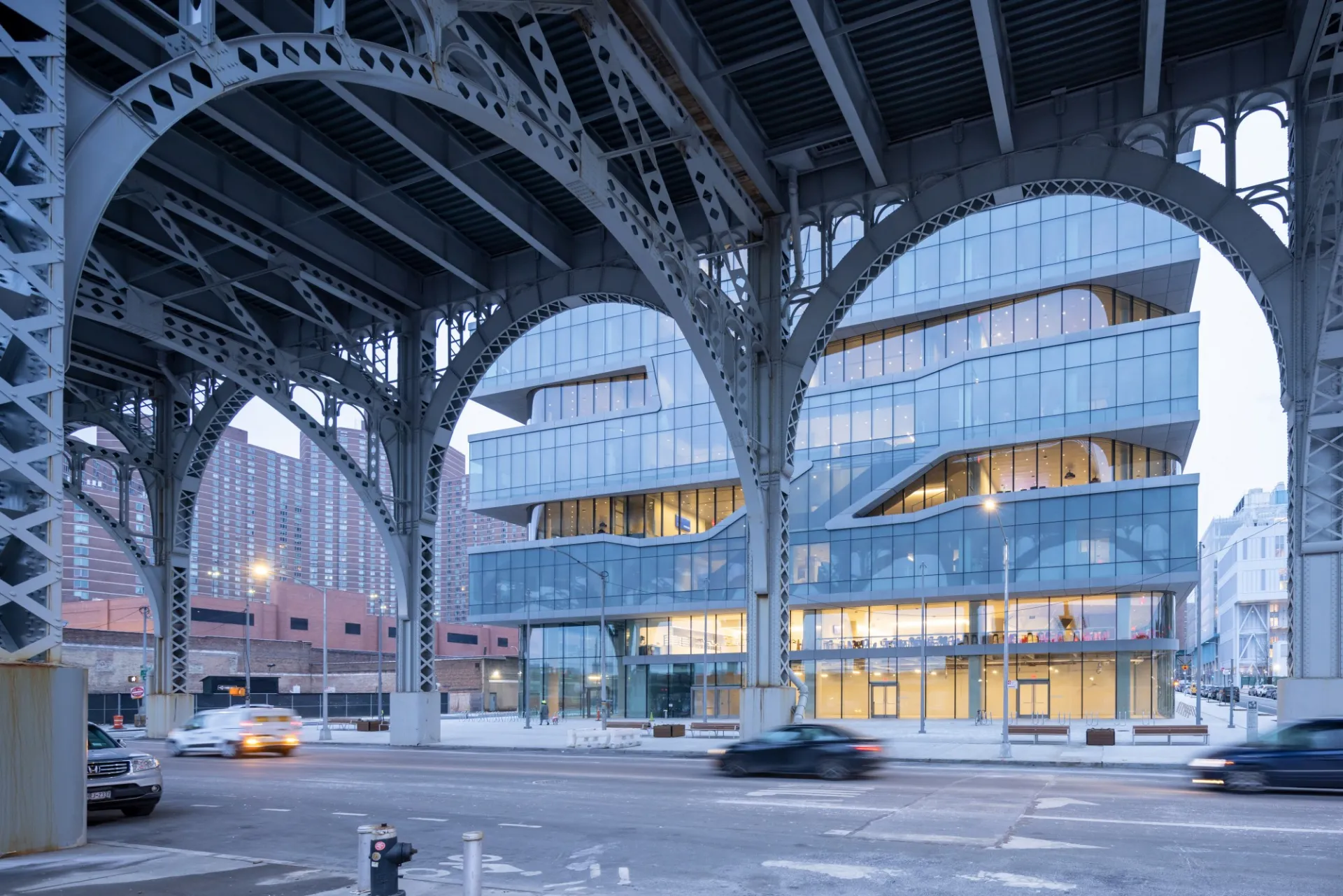 A view of Henry R. Kravis Hall from the Viaduct