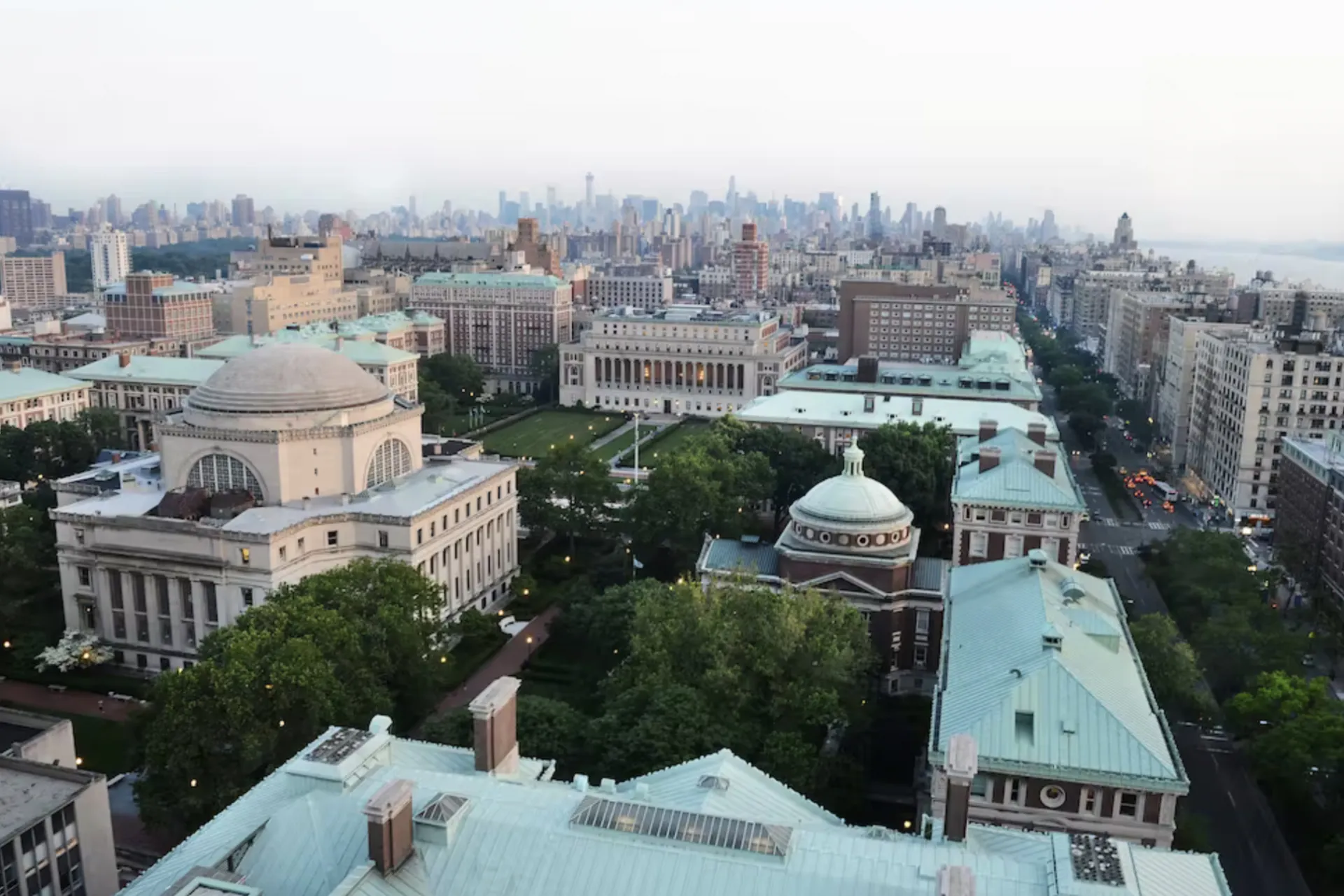 An aerial view of the Morningside campus from the Northwest Corner Building, looking south.