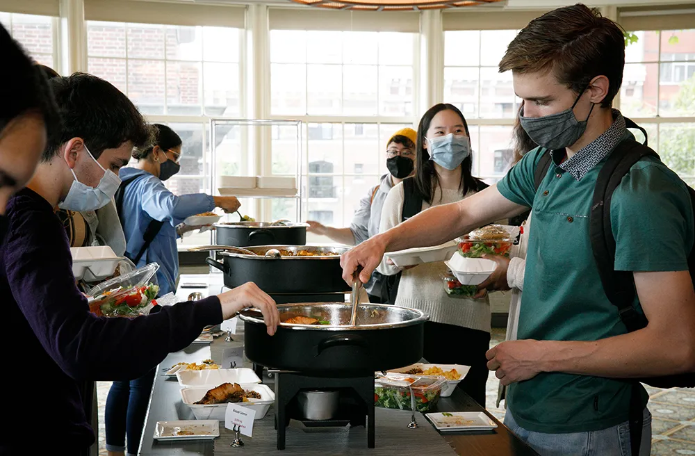 Students at the buffet line